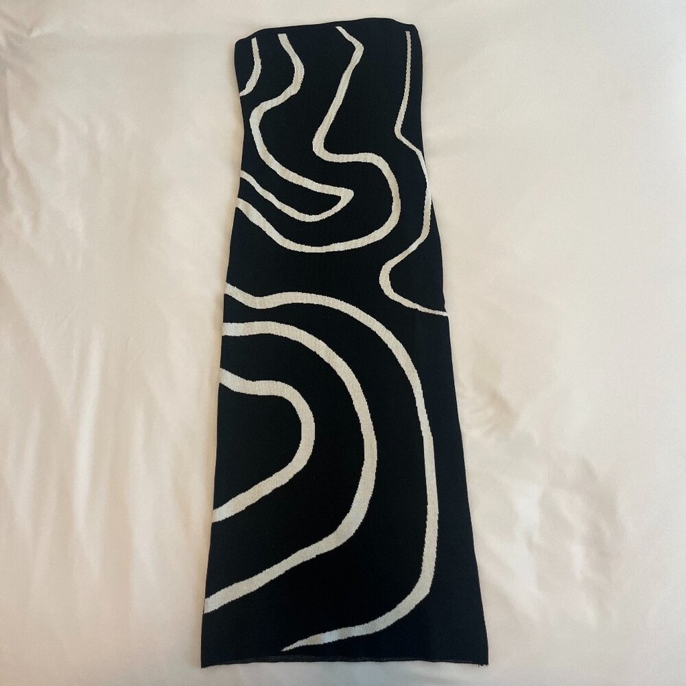 Black and White Swirl Semi-Formal Strapless Bodycon Stretch Dress